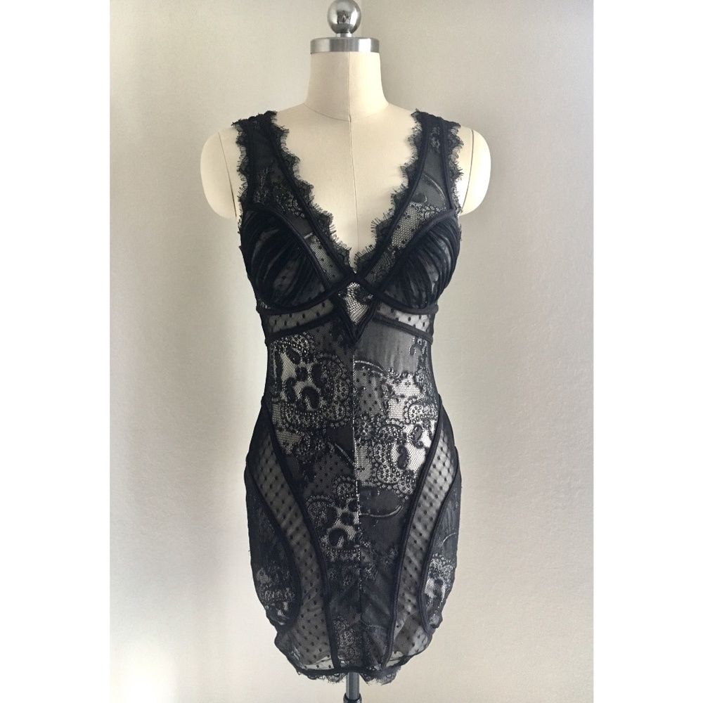 Bebe Sexy Black Lace Bustier Dress
